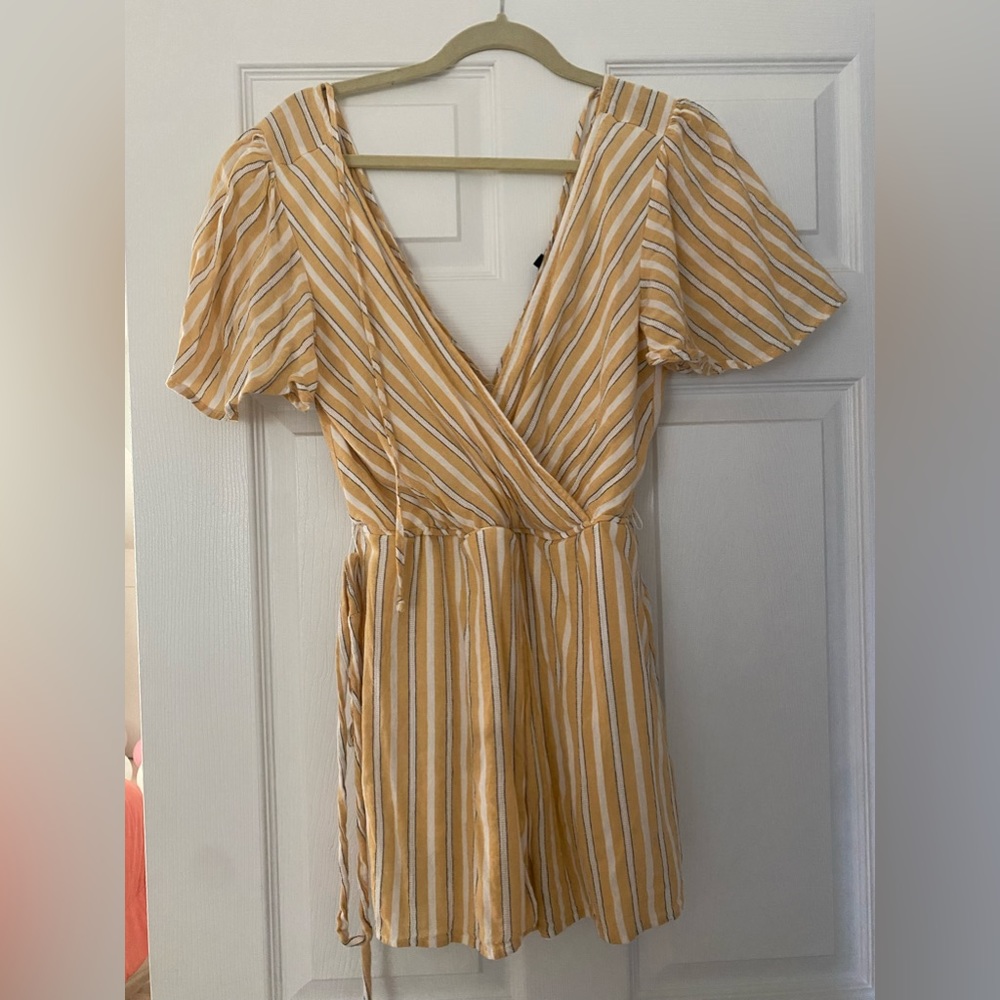 Trixxi Clothing Company Yellow Striped Wrap Around Romper